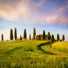 Fotobehang Toscane Toscane, landschap en boerderij in de heuvels van Val d& 39 Orcia  © ronnybas