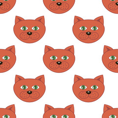 Seamless pattern with head of a cat on white background