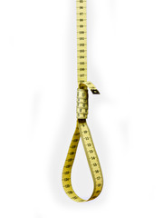 Measuring tape, forming a hangman's noose on white background