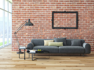 modernes sofa in einer wohnung.3d rendering