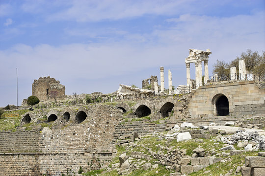 Temple of Trajan in the ancient city of Pergamon, Bergama, Turke