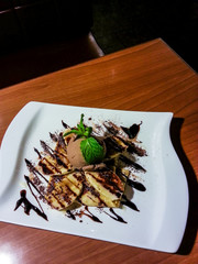 banana crepe with chocolate icecream