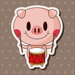 animal pig playing instrument cartoon theme elements