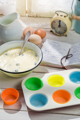 Baking delicious muffins with blueberries