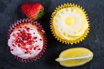 Strawberry and lemon cupcake with fresh fruit
