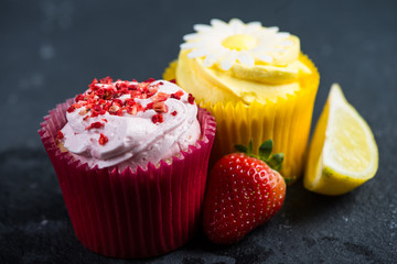Strawberry and lemon cupcake with fresh fruit