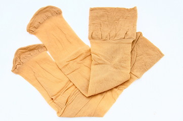 chaussettes beige en nylon,isolé,fond blanc