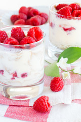 Dessert with raspberries
