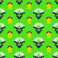Seamless pattern of stylized geometric flowers