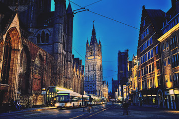 Fototapeta premium Ghent city center at night