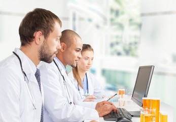 Fototapeta premium Laboratory. Scientists working on computer in the laboratory.