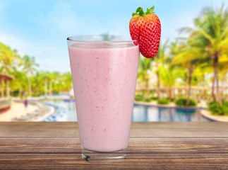Shake. Organic Strawberry Smoothie made with fresh Ingredients