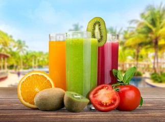 Diet. Fresh vegetable juices isolated on white