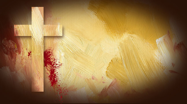 Calvary Cross Sacrificial Blood graphic on painted texture backg