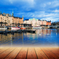 Scenic summer panorama of the Old Town in Stockholm, Sweden
