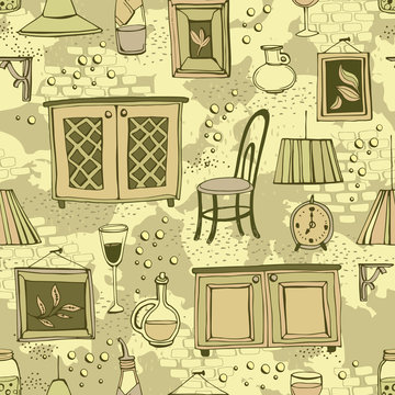 Seamless pattern of European cafe or restaurant.