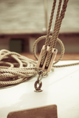 Fototapeta premium Yachting. Block with rope. Detail of a sailing boat