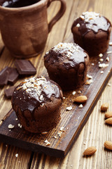 Homemade chocolate muffins with nuts