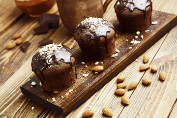 Homemade chocolate muffins with nuts