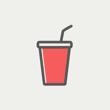 recommend clip art: Disposable cup with lid and straw thin line icon