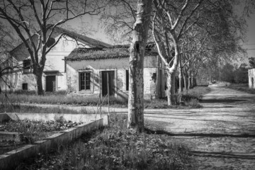 monochrome of an abandoned village