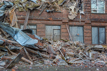 ruins of the old brick building