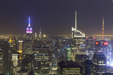Manhattan night landscape with skyscrapers