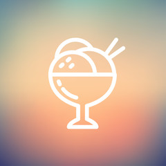 Ice crream on cup thin line icon