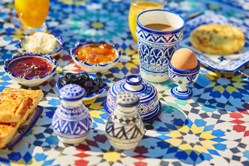 Fototapeta na wymiar Delicious breakfast in Moroccan style