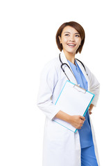 Fototapeta premium Smiling medical doctor woman with stethoscope
