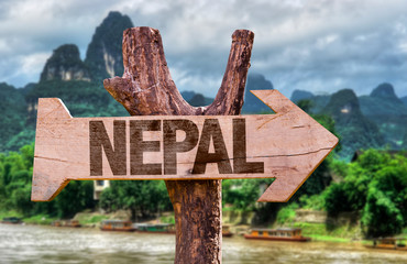 Nepal wooden sign with exotic background