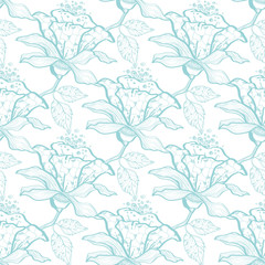 Vector light blue lace florals seamless pattern background