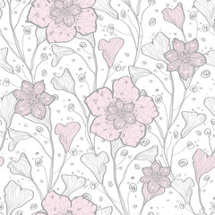 Vector magical lace flowers seamless pattern background
