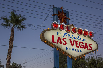 Las Vegas sign in late afternoon in Las Vegas Nevada .