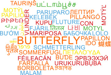 Butterfly multilanguage wordcloud background concept