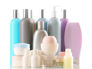 Cosmetic bottles isolated on white background