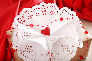 Handmade gift on Valentine Day, close-up