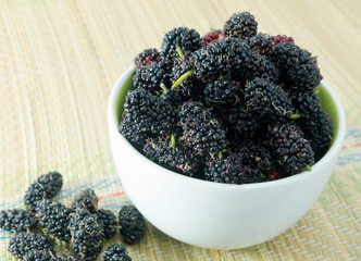 Fresh Ripe Mulberry in A White Bowl