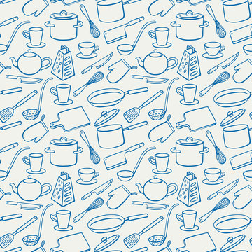 background with blue kitchen utensils