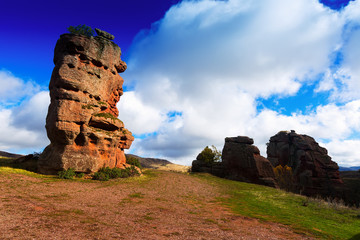 red rocks in cloudy autumn day