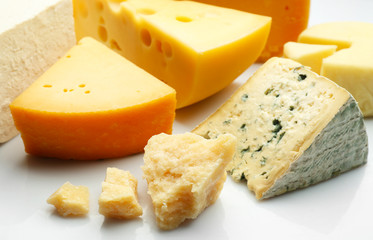Various types of cheese close up