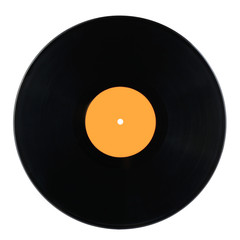 Black vinyl record isolated on white