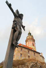 Fototapeta premium Jesus and Castle of Cesky Krumlov, Czech Republic
