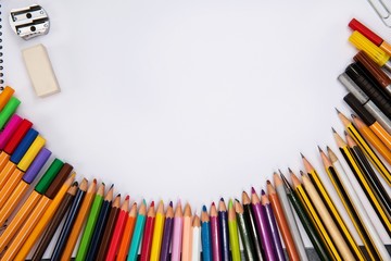 Artist workplace concept with blank canvas in the middle.