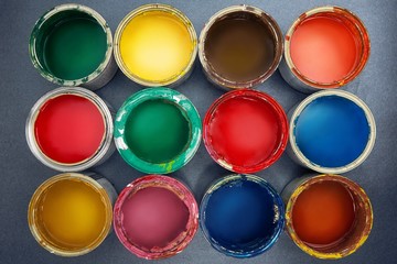 Colorful paint cans