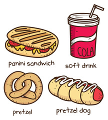 food and drink in doodle style