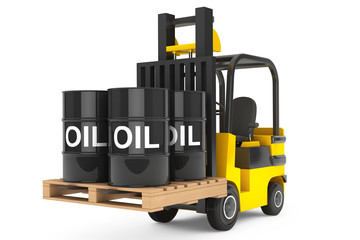 Forklift Truck with Oil Barrels over Pallet