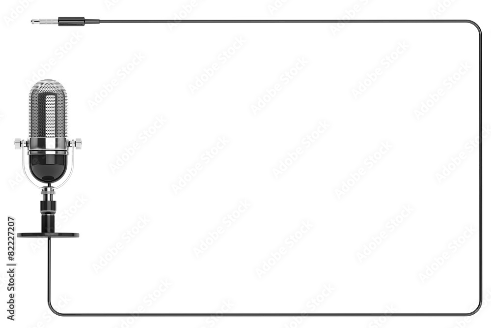 Poster Vintage silver microphone as frame with space for text