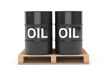 Black Oil Barrels over Wooden Pallet