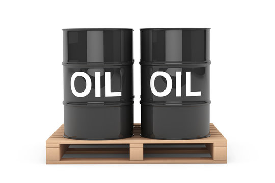 Black Oil Barrels over Wooden Pallet